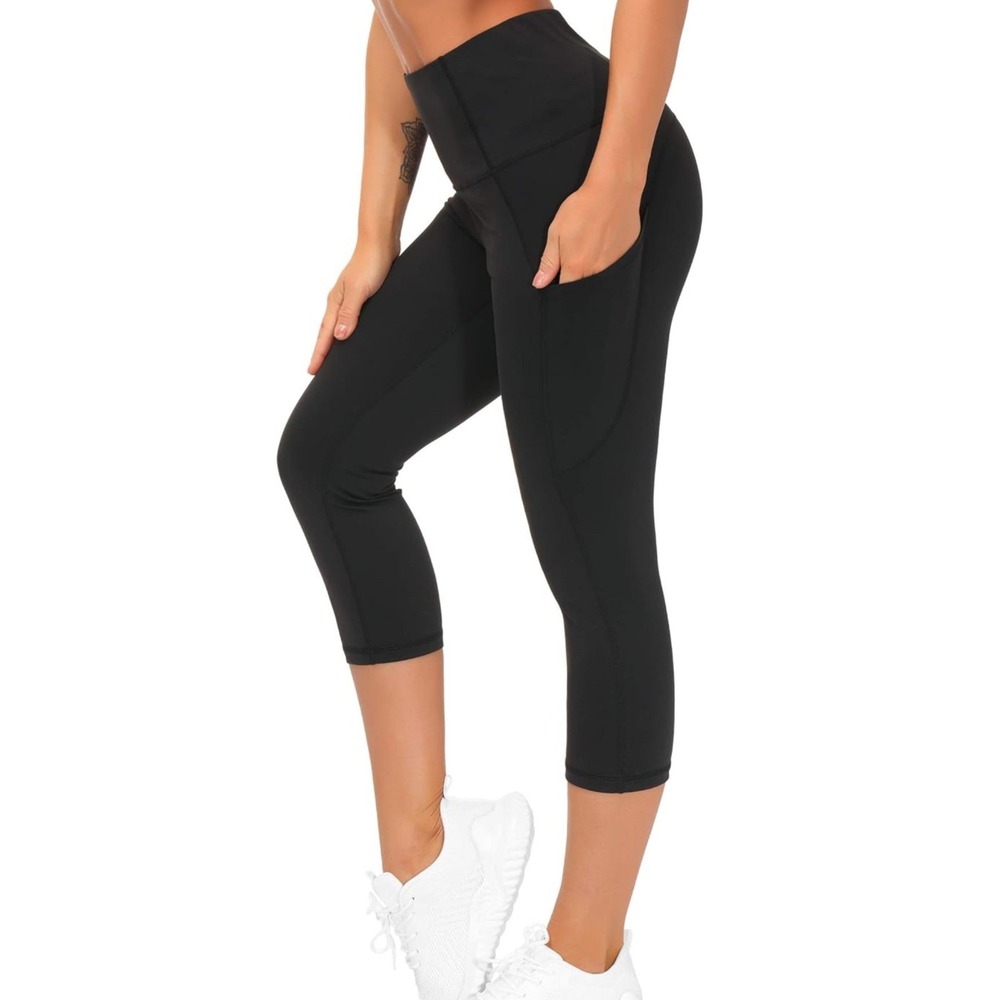 The Gym People Thick High Waisted Capri Leggings Pockets Black XL Yoga Pants